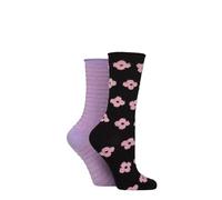 ELLE Women's Feather Striped Socks - Soft, Breathable Bamboo, Crew, Fluffy, Patterned, Spotty, Striped, Multipack of 2 Size 4-8