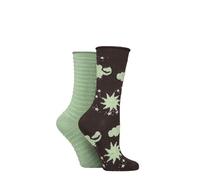 ELLE Women's Feather Striped Socks - Soft, Breathable Bamboo, Crew, Fluffy, Patterned, Spotty, Striped, Multipack of 2 Size 4-8