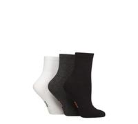 ELLE Women's Half Cushion Socks - Soft Breathable Bamboo Material for Sports, Anklet, Plain with Stripes, 4-8, Pack of 3 Black/Grey/White