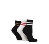 ELLE Women's Half Cushion Socks - Soft Breathable Bamboo Material for Sports, Anklet, Plain with Stripes, Size 4-8, Pack of 3 (UK, Numeric, 4, 8, Regular, Regular, Leopard Noir Stripe)