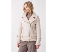 ELLE Women's Ines Faux-Shearling Biker Jacket in Beige | Size: Medium