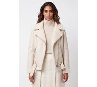ELLE Women's Jolie Faux-Shearling Biker Jacket in Beige | Size: Small