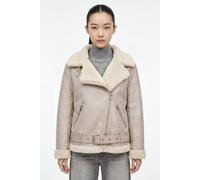 ELLE Women's Jolie Faux-Shearling Biker Jacket in Grey | Size: Small