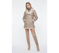 ELLE Women's Keira Longline Faux-Shearling Biker Coat in Beige | Size: Medium