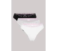 ELLE Women's Multi Pack (3) Cotton Lace Trim Tipped Thong | Size: Medium