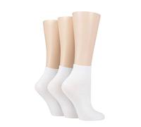 ELLE Womens Short Ankle Socks Bamboo Plain Ribbed Soft Breathable Black White Fashion Colours 3 Pairs - White 4-8
