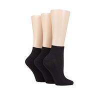 ELLE Womens Short Ankle Socks Bamboo Plain Ribbed Soft Breathable Black White Fashion Colours 3 Pairs - Black 4-8