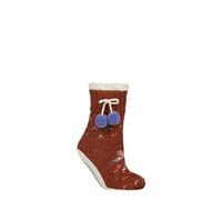 ELLE Women's Slipper Socks Chunky - Moccasin, Sherpa Lined, Cosy, Fluffy, Warm, Pom Pom, 1 Pair, Size 4-8
