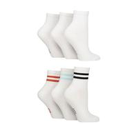 ELLE Women's Socks, Sports, Gym, Anklet, Ankle, Low, Soft Breathable Bamboo, Half Cushioned, 6 Pair Multipack in Size 4-8 White Stripe