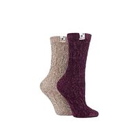 Elle Womens Soft and Cosy Cable Knit Chenile Boot Socks in a Multipack of 2 for Walking Hiking and the Outdoors Size 4-8 Damson/Gold 4-8