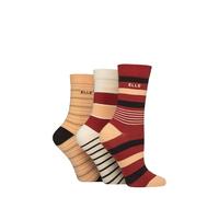 ELLE Women's Soft Cotton Socks - Plain, Striped and Patterned with Hand Linked Toes Multipack of 3 Pairs Size 4-8 (UK, Numeric, 4, 8, Regular, Regular, Striped Wild Poppy)