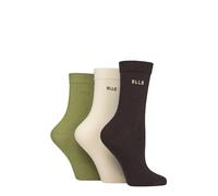 ELLE Women's Soft Cotton Socks - Plain, Striped and Patterned with Hand Linked Toes Multipack of 3 Pairs Size 4-8 (UK, Numeric, 4, 8, Regular, Regular, Plain Forager)