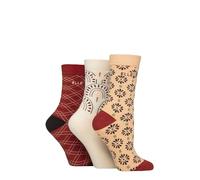 Elle Women's Soft Cotton Socks - Plain, Striped and Patterned with Hand Linked Toes Multipack of 3 Pairs Size 4-8 (UK, Numeric, 4, 8, Regular, Regular, Patterned Wild Poppy)