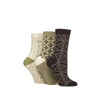 ELLE Women's Soft Cotton Socks - Plain, Striped and Patterned with Hand Linked Toes Multipack of 3 Pairs Size 4-8 (UK, Numeric, 4, 8, Regular, Regular, Patterned Forager)