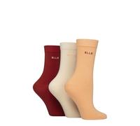 ELLE Women's Soft Cotton Socks - Plain, Striped and Patterned with Hand Linked Toes Multipack of 3 Pairs Size 4-8 (UK, Numeric, 4, 8, Regular, Regular, Plain Wild Poppy)