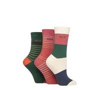 ELLE Women's Soft Cotton Socks - Plain, Striped and Patterned with Hand Linked Toes Multipack of 3 Pairs Size 4-8 (UK, Numeric, 4, 8, Regular, Regular, Cinnamon Stripe)