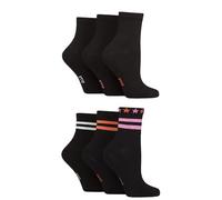 ELLE Women's Sports Ankle Sock Bamboo Half-Cushioned 6 Pk Black Stripe