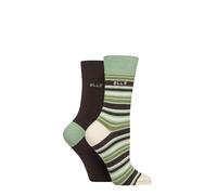 Elle Women's Striped and Plain Soft, Cooling & Breathable Bamboo Socks in a Multipack of 2 Pairs Size 4-8 Casual Wear (UK, Numeric, 4, 8, Regular, Regular, Forager)