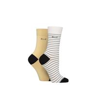 ELLE Women's Striped and Plain Soft, Cooling & Breathable Bamboo Socks in a Multipack of 2 Pairs Size 4-8 Casual Wear (UK, Numeric, 4, 8, Regular, Regular, Daisy Dream)