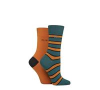 ELLE Women's Striped and Plain Soft, Cooling & Breathable Bamboo Socks in a Multipack of 2 Pairs Size 4-8 Casual Wear (UK, Numeric, 4, 8, Regular, Regular, Marmalade)