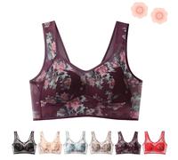 Ellebloom - 2024 Ice Silk Lace Cooling Comfort Bra, Wire-Free Top Support Bra, No More Sagging Breasts (Purple,4XL)