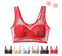 Ellebloom - 2024 Ice Silk Lace Cooling Comfort Bra, Wire-Free Top Support Bra, No More Sagging Breasts (Red,XL)