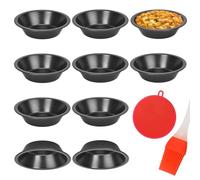 ELLECILA 10 Pack Individual Pie Dishs, Pie Tins for Baking, 5" Round Non-Stick Mini Quiche Tin, Carbon Steel Oven-Safe Pie Tins with Oil Brush & Dish Cloths（13x8x3cm