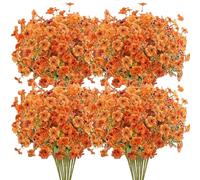 ELLECILA 12 Bundles Autumn Artificial Flowers, Orange Artificial Flowers, UV Resistant Faux Violet Eucalyptus & Orange Blooms, Outdoor Fall Decor for Porch, Garden, Vase, Farmhouse Wedding