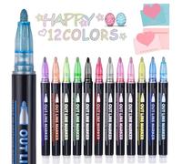 ELLECILA 12 Colours Glitter Outline Markers Set - Double Line Outline Marker Pens, Metallic Magic Pens for Scrapbooking & DIY Decorations, Kids Art Supplies, Birthday Gifts for Girls 4-13 Year Old