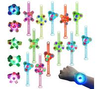 ELLECILA 12 Pack LED Light Up Bracelets with Spinner - Glow in the Dark Fidget Party Favors for Kids, Light Up Birthday Party Supplies for Classroom, 3-Color Modes & Safe for Ages 3+