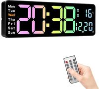 ELLECILA 13" Large Digital Wall Clock, LED Clocks Digital with Remote Control, Gym Clock with Count Up & Down/10-Level Dimming/Dual Alarm/Date/Temperature for Home, Office, Garage