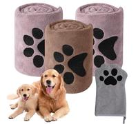 ELLECILA 3 Pack Dog Towels Set,75x35cm Luxury Dog Towels for Drying Dogs With Washing Gloves | Fast-Drying Microfibre Dog Drying Towel, Pet Towel for Dogs, Cats and Medium Pets