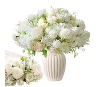 ELLECILA 4 Bunches 28 Heads Artificial Flowers, White Silk Peony & Hydrangea Bouquet with Carnations, Realistic Fake Flower Arrangements for Wedding, Home, Office, Table Centrepiece Decor
