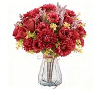ELLECILA 4 Bunches Red Artificial Flowers Bouquet-28 Realistic Heads Floral Arrangement,Real Touch Silk Flores Artificiales for Wedding,Home Decor, Table Centrepieces,DIY Floral Arrangements (Red)