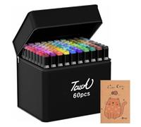 ELLECILA 60 Dual-Tip Alcohol Markers Set for Adults, Artist & Manga, Colouring Pens with Portable Storage Base, Vibrant Brush & Fine Tip Markers for Drawing, Sketching, Anime (60 Colors)