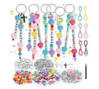 ELLECILA 689PCS Christian Keyring Making Kit, DIY Cross Charms for Bracelets with Beads & Tools, Complete Keychain Making Kit for Bracelets, Keyrings, Party Favors, Church School Classroom Activities