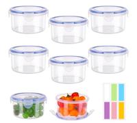 ELLECILA 6Pack Plastic Airtight Food Storage Containers with Category Tags, Round Food Storage Containers with Lids, Stackable Reusable Container Storage Set for Friut, Yoghurt, Snack(300ml)
