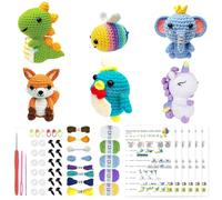 ELLECILA 6Pcs Crochet Kit for Beginners, Crocheting Animals Kits, Crochet Starter Kit with Step by Step Videos, Yarn, Crochet Hook, Knitting Set for Adults and Kids DIY Craft and Crochet Lovers