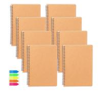 ELLECILA 8PCS A6 Notebooks, Kraft Cover Lined Notepads with Sticky Notes,120 Pages/60 Sheets Spiral Notebooks, Bulk Notepads for School, Study, Office