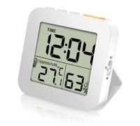ELLECILA Digital Shower Clock, Bathroom Timer with Alarm, 12/24 Hour Format,Backlight, Monitors Temperature in ℃/℉, Kitchen Timer Clocks, Thermometer Hygrometer Wall Clock (White)