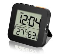 ELLECILA Digital Shower Clock, Bathroom Timer with Alarm, 12/24 Hour Format,Backlight, Monitors Temperature in ℃/℉, Kitchen Timer Clocks, Thermometer Hygrometer Wall Clock (Black)