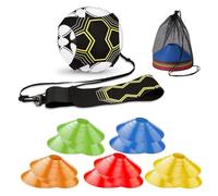 ELLECILA Football Kick Trainer Soccer Training Kit, 15 Disc Cones, Adjustable Waist Belt, Soccer Training Equipment for Kids & Adults