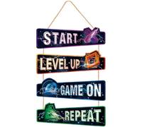 ELLECILA Gaming Room Sign Set - 4 Pack Wooden Wall Art Plaques with Inspirational Quotes, Gaming Room Accessories for Boys, Men & Teens, Perfect for Bedroom, Man Cave & Game Zone Decor (30x10cm Each)