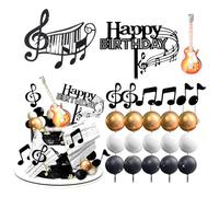 ELLECILA Guitar Cake Topper Set, 24-Piece Rock Music Cake Decorations with Guitar Model, Music Notes, Stars & Balls for Musician Birthday Party, Rock Theme Party Supplies