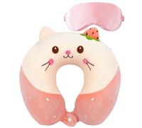 ELLECILA Kids Travel Pillow, Soft Travel Pillowfor Kids and Adults, Convenient & Portable U Shaped Pillows, for Support Sleepy Heads in The Car Seat, Plane, Bike or Pram(Pink Strawberry Cat)