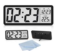 ELLECILA LCD Digital Wall Clocks Battery Operated, 20cm Modern Wall Clocks for Living Room Decor, Simple Bedside Clock with Temperature/Date/Time - 12/24H, Small Digital Clock for Bedroom Office