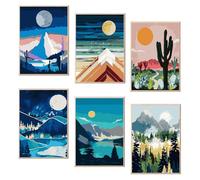 ELLECILA Paint by Numbers Mountain Sunrise with Frame, 6 Pcs Mountain Sunrise Painting by Number Kits On Canvas for Adults and Beginner, Watercolor Oil Painting Craft Art, 8x12 in