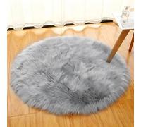 ELLECILA Round Fluffy Rug, Grey Fluffy Area Rug, Round Faux Sheepskin Rug, Grey Rugs for Bedroom, Washable Non Slip Soft Shaggy Area Rug for Living Room Bedroom Sofa Floor Decor 100 X 100cm