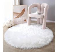 ELLECILA Round Fluffy Rug, White Fluffy Area Rug, Round Faux Sheepskin Rug, White Rugs for Bedroom, Washable Non Slip Soft Shaggy Area Rug for Living Room Bedroom Sofa Floor Decor 100 X 100cm