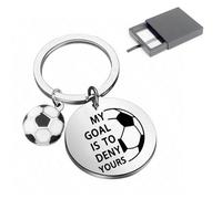 ELLECILA Stainless Steel Goalkeeper Keychain - 30mm Engraved My Goal Is to Deny Yours Football Gift for Players, Coaches, Boys & Girls (Birthday/Christmas Sports Accessories)